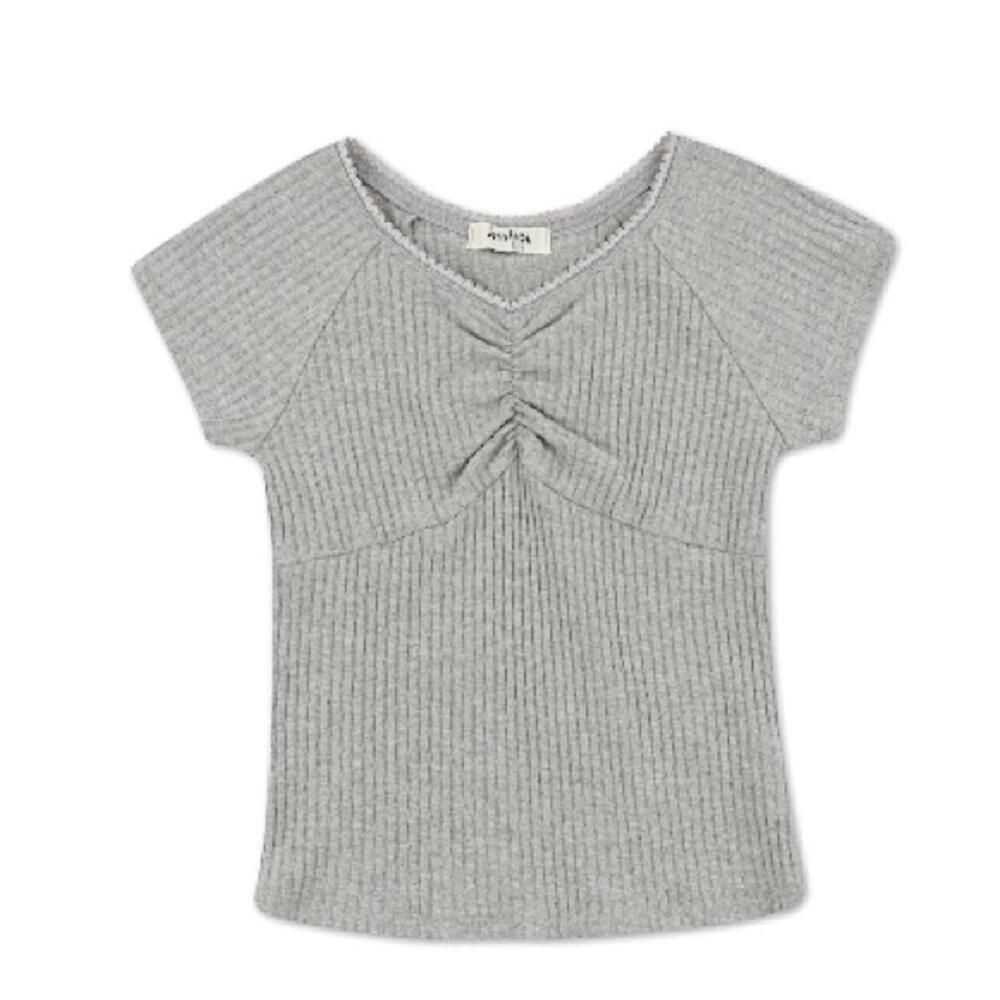 Speechless Big Girls Cinched Detail Knit
Ribbed V-neck Top -Heather Gray L